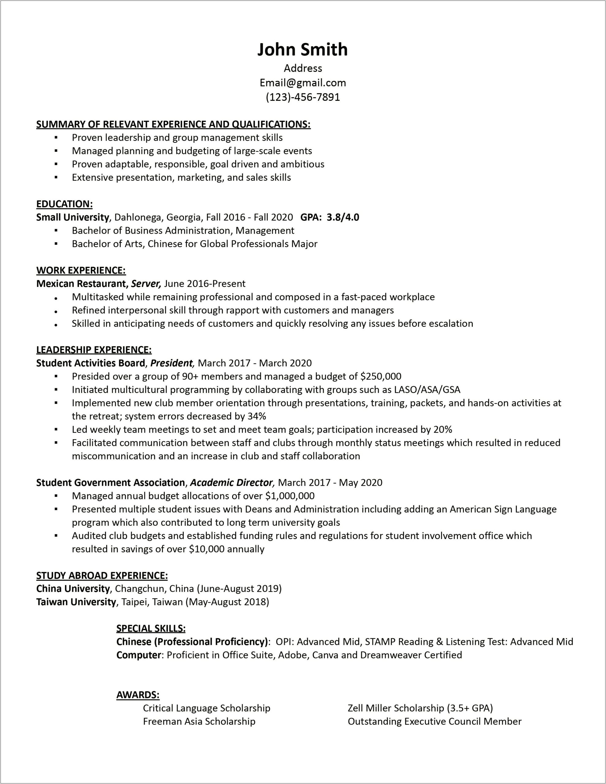Entry Level Sales Resume No Experience