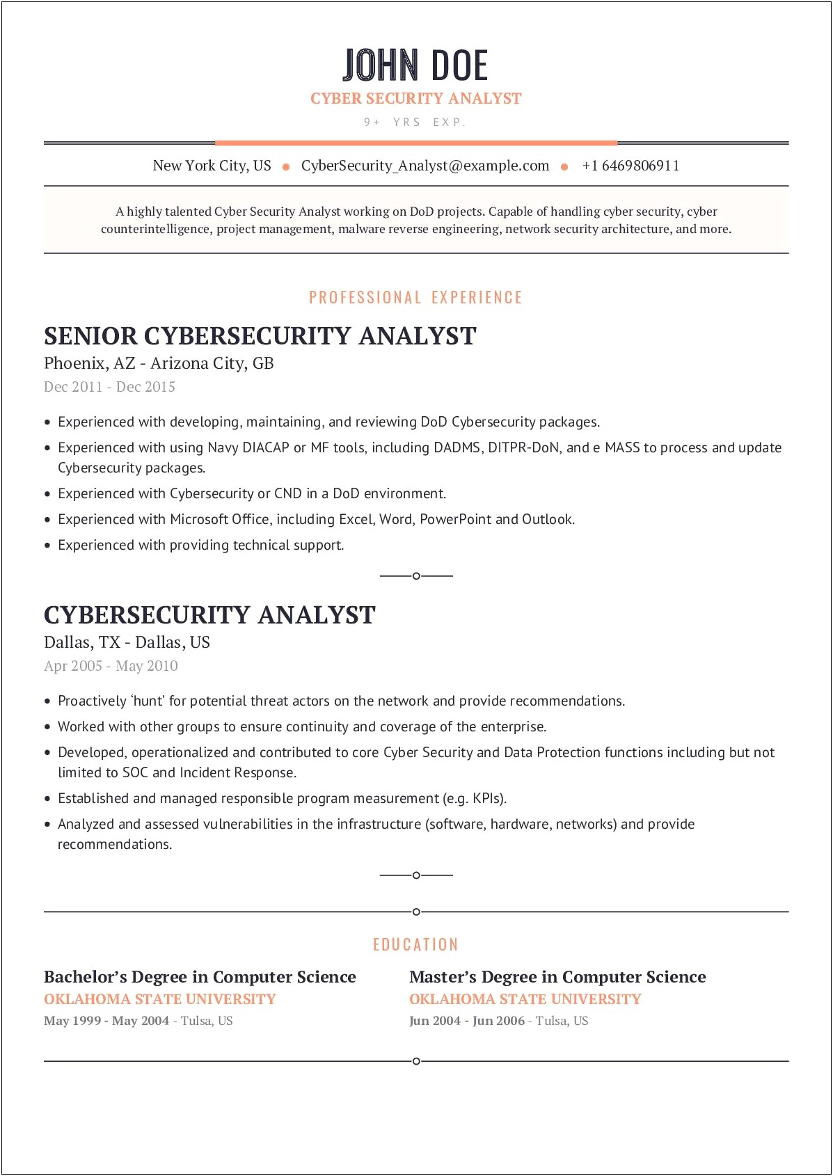 Entry Level Security Analyst Resume Samples