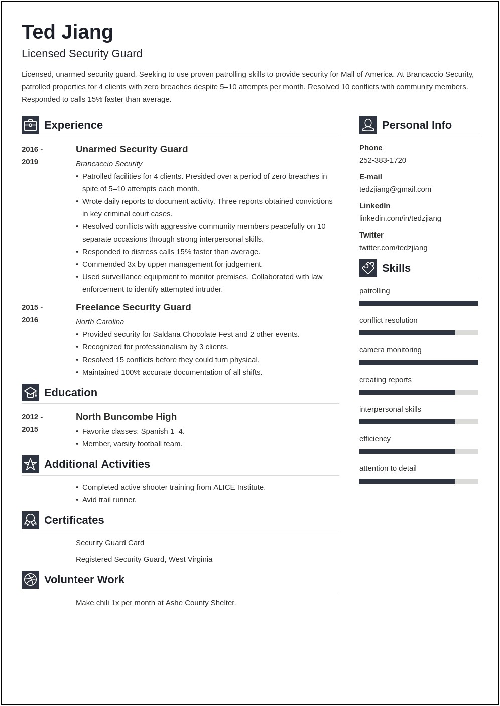 Entry Level Security Jobs Resume Examples