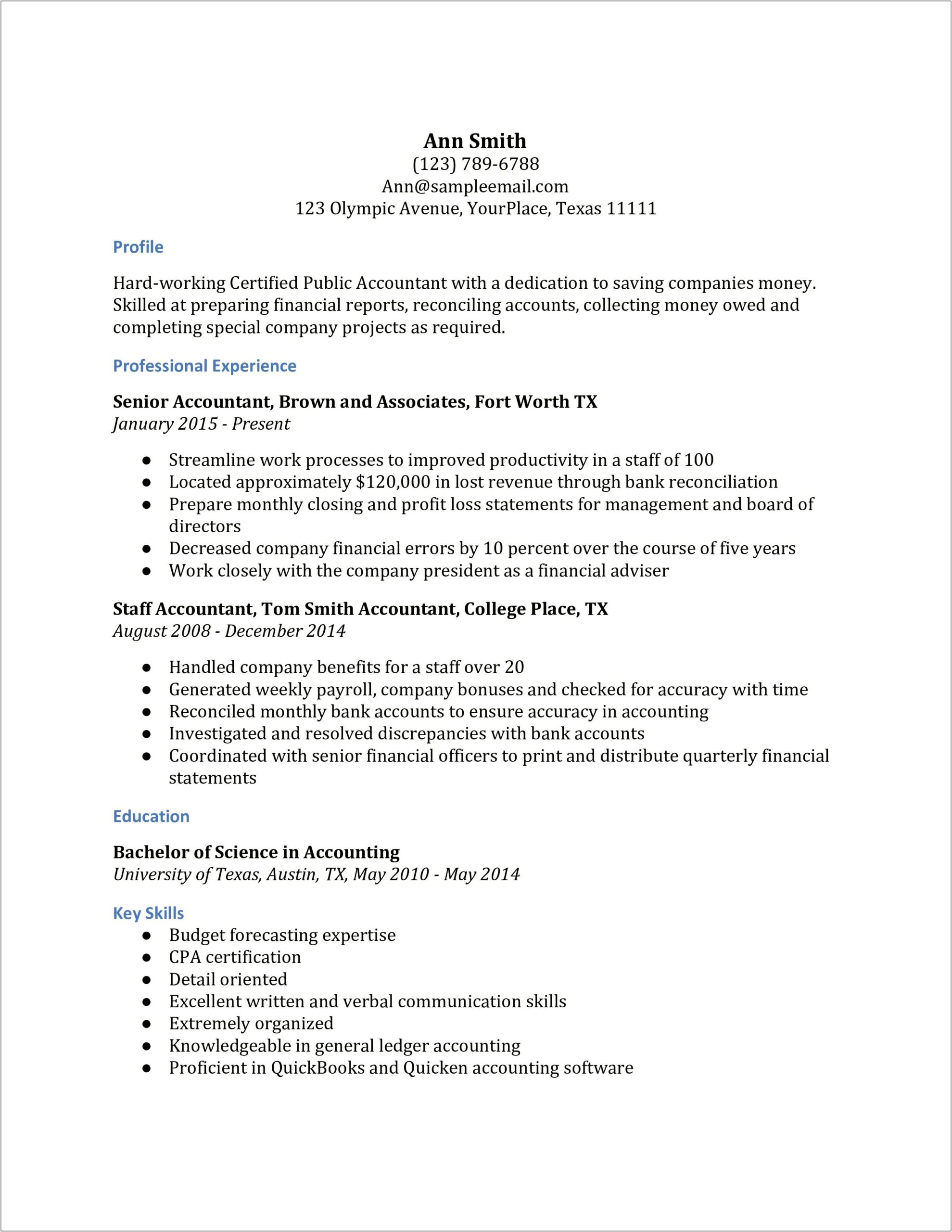 Entry Level Staff Accountant Resume Samples