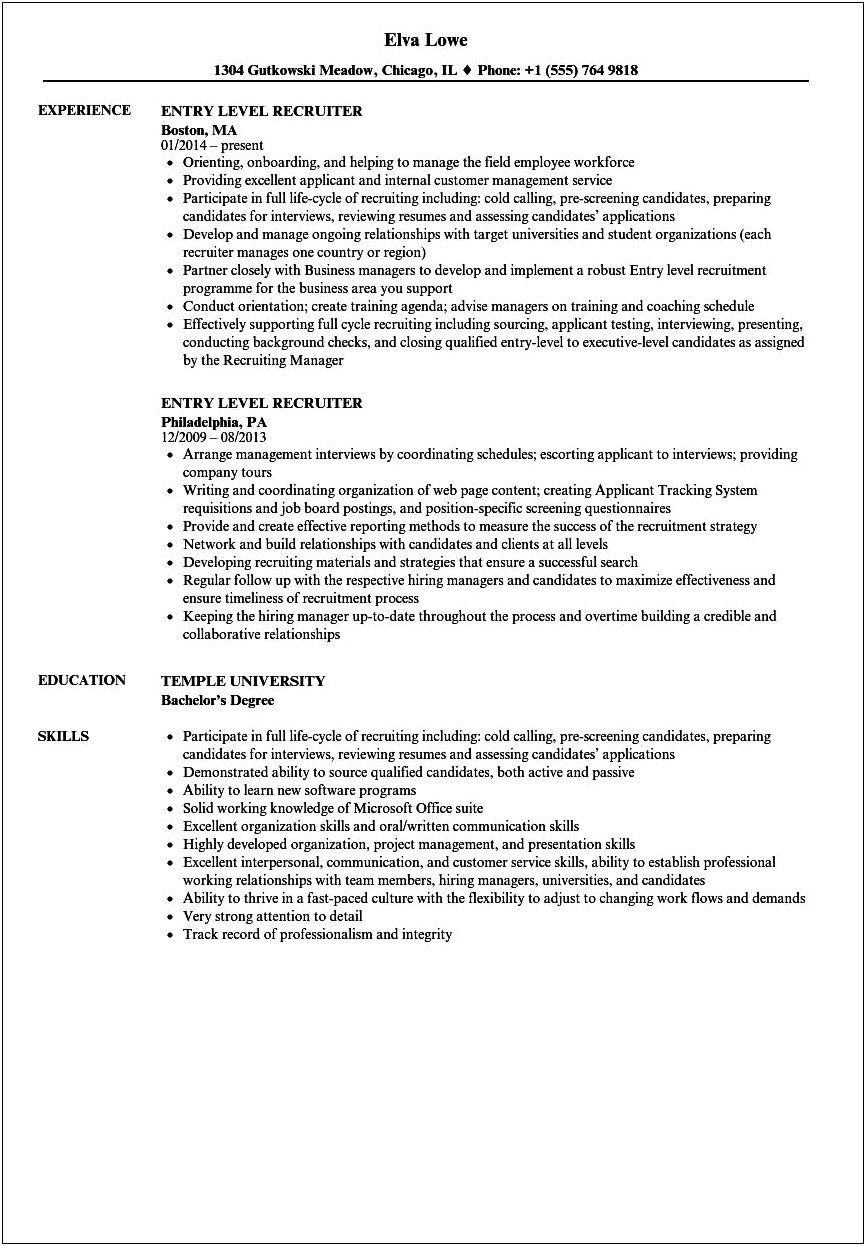 Entry Level Summary Statement For Resume