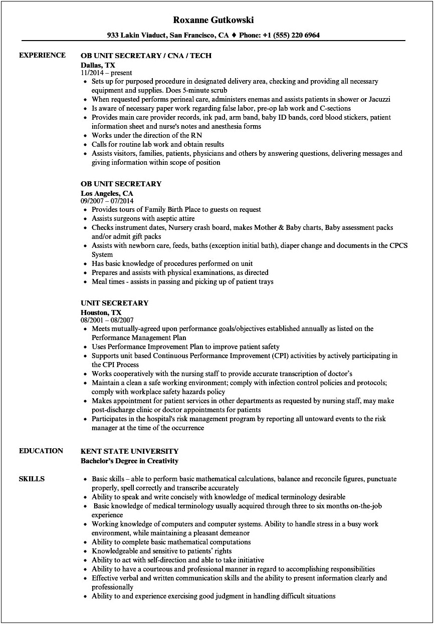 Er Clerk Job Description For Resume