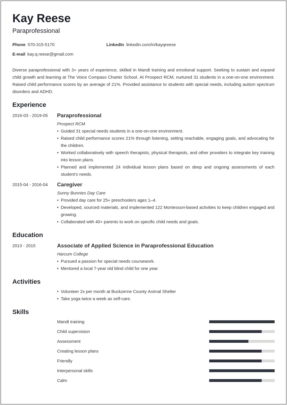 Ese Paraprofessional Job Description For Resume