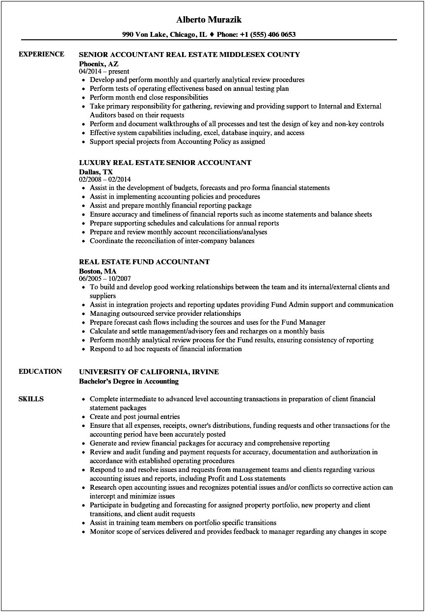 Estate And Trust Accounting Resume Sample