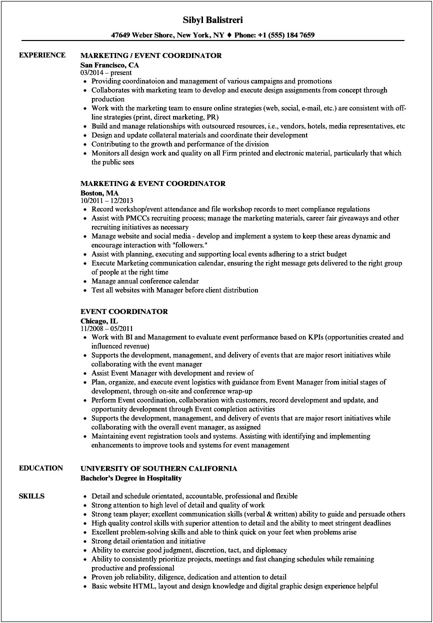 Event Coordinator Resume With No Experience