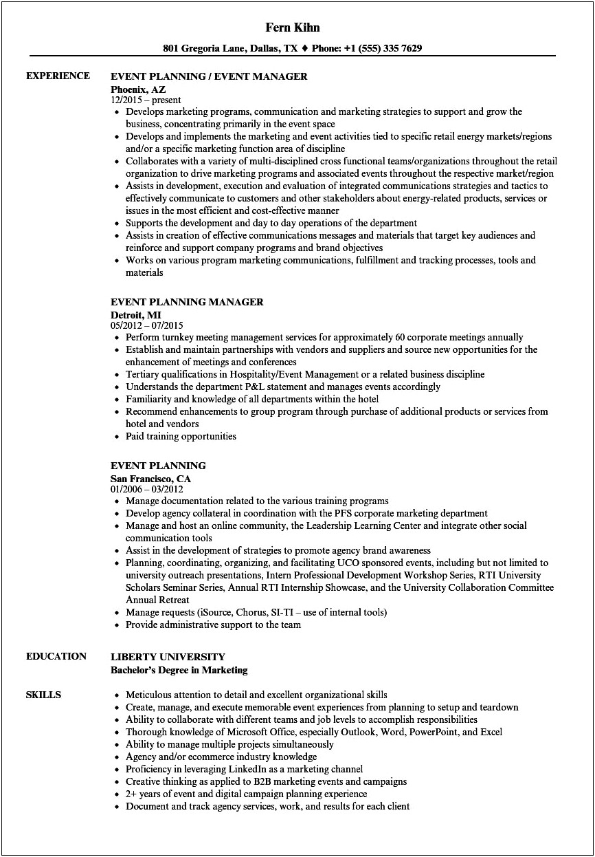 Event Management And Service Watch Resume