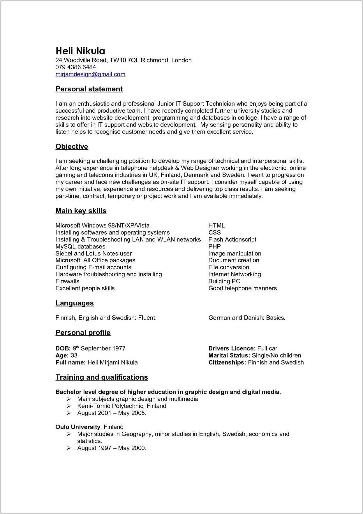 Example Branding Statement In A Resume