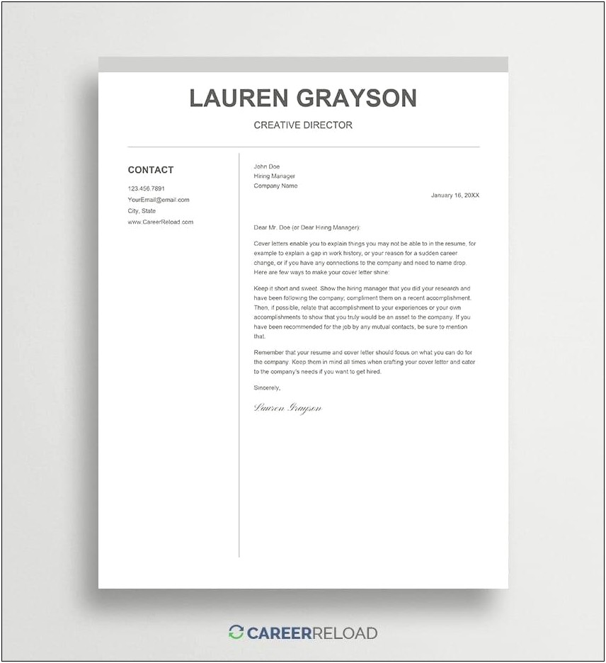 Example Cover Letter For Resume Google Docs