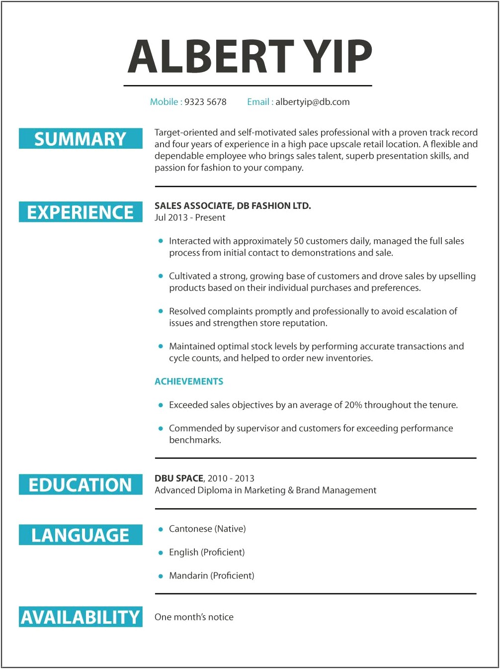 Example Good Sales Summary For Resume