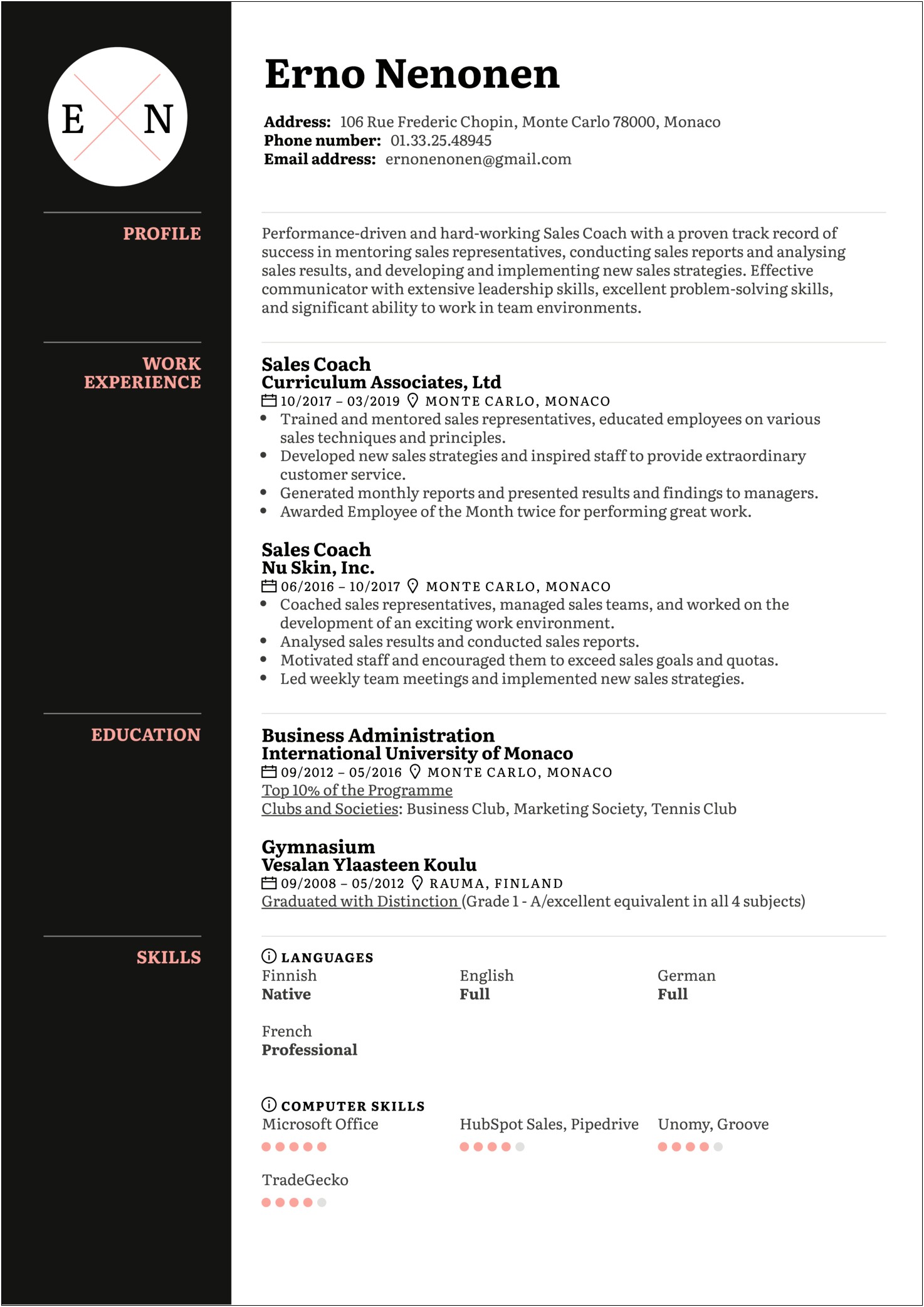 Example Introduction On Resume For Coach