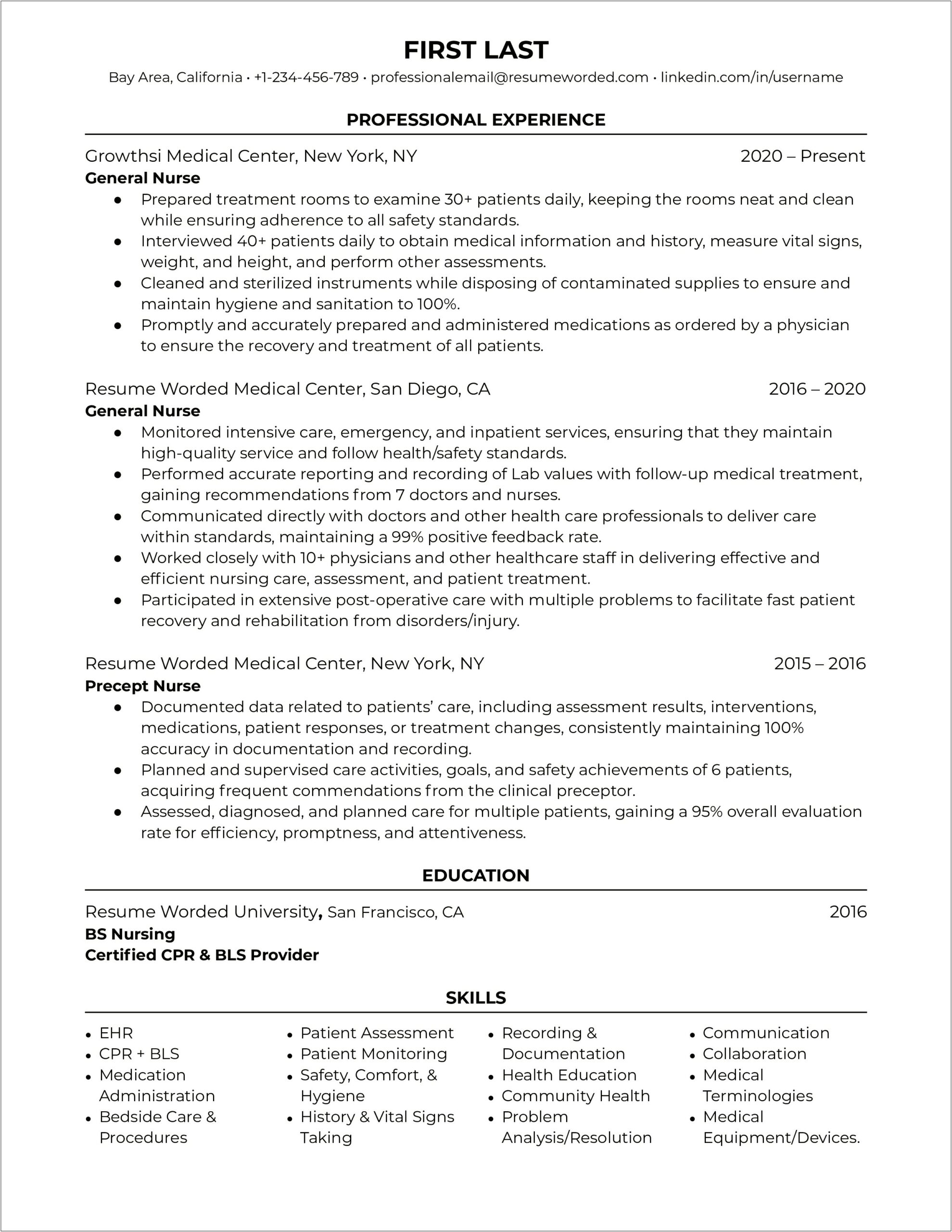 Example New Grad Registered Nurse Resume