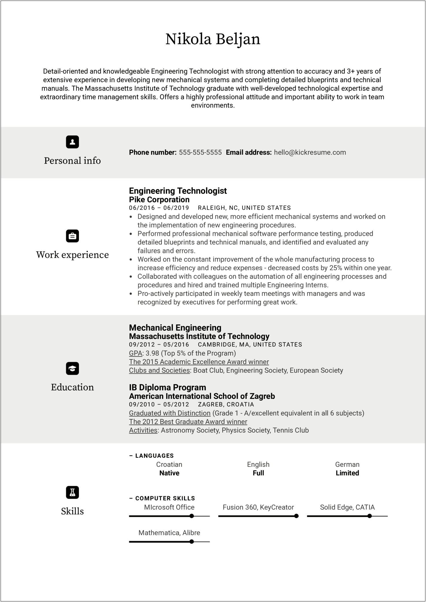 Example Of A Aerospace Production Technician Resume