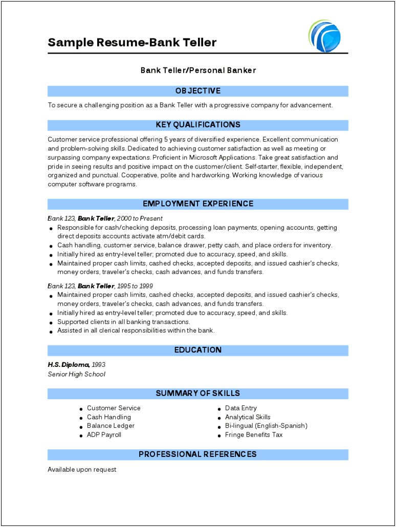 Example Of A Cashier Resume Objective