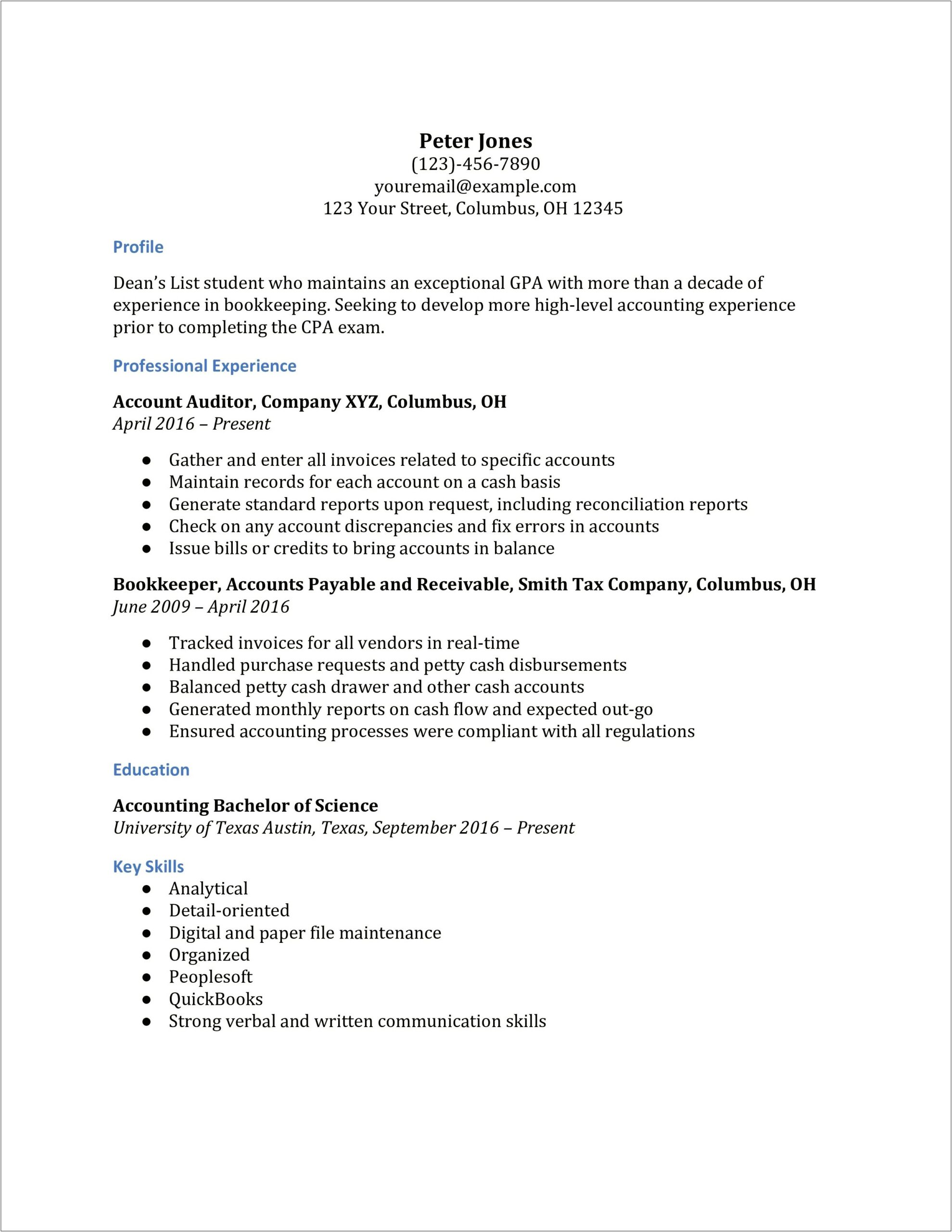 Example Of A College Student's Resume