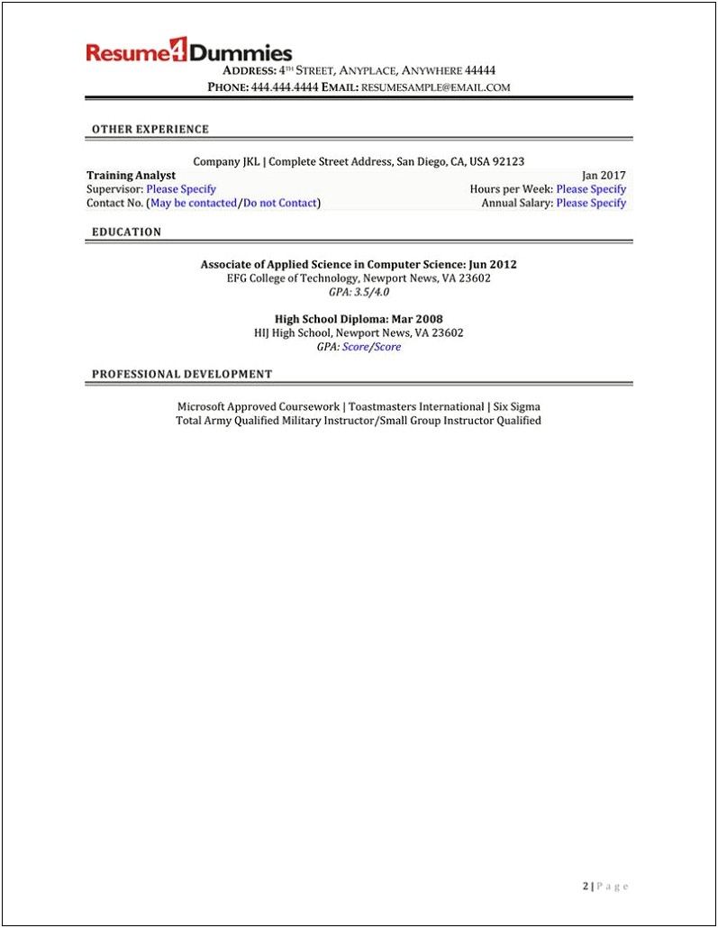 Example Of A Federal Government Resume