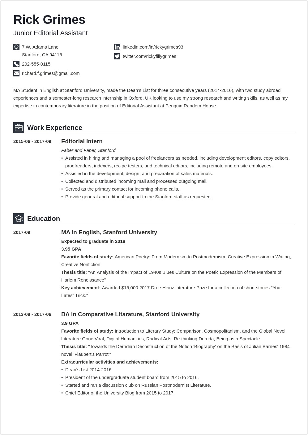 Example Of A Good College Student Resume