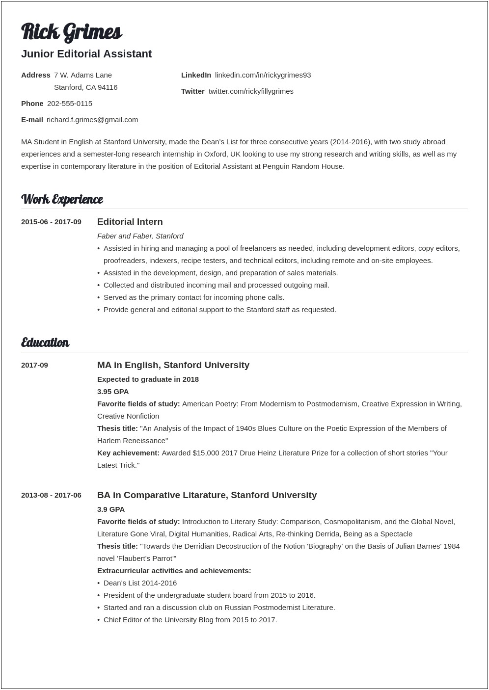 Example Of A Good Resume For College Student