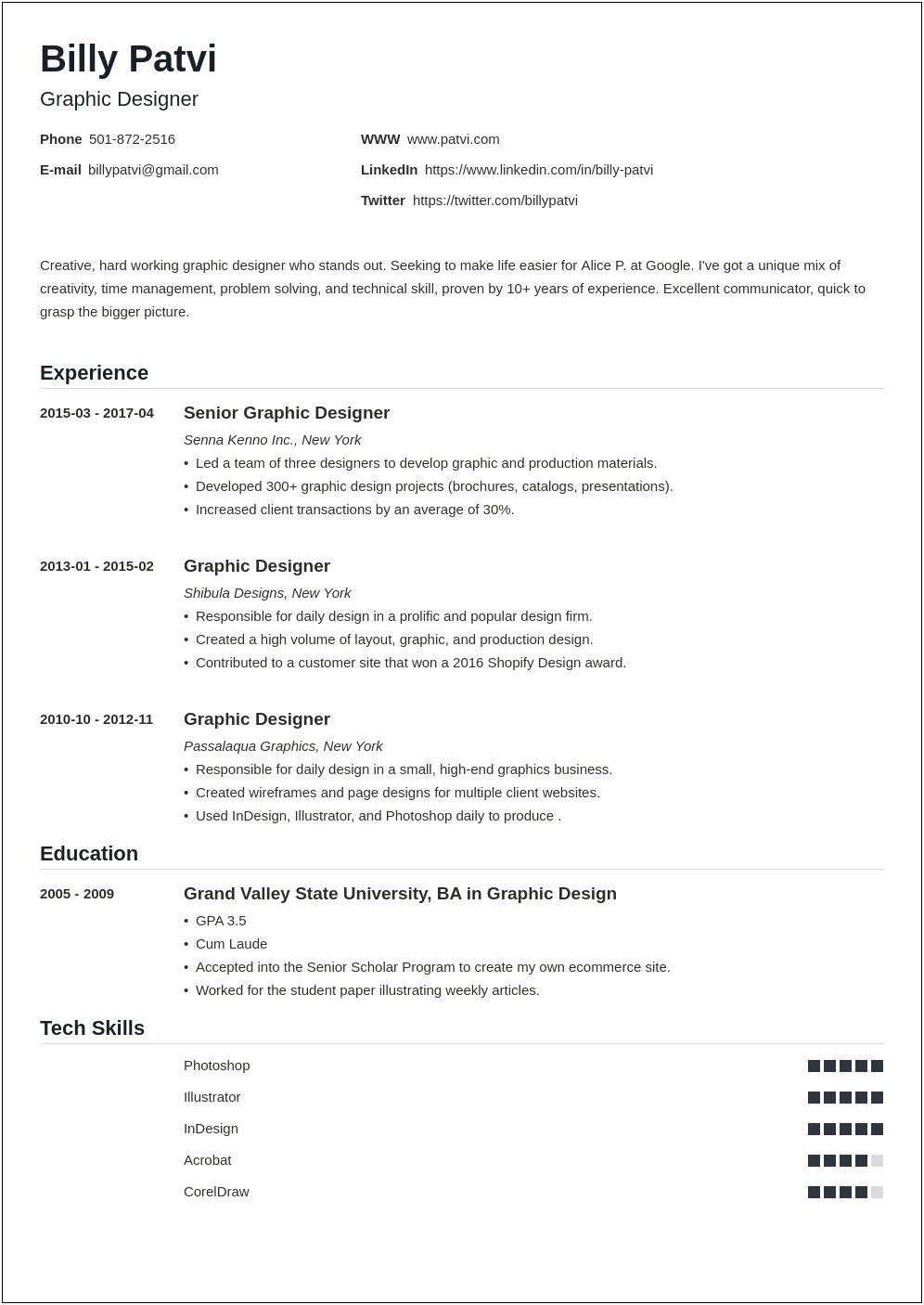 Example Of A Graphic Design Resume
