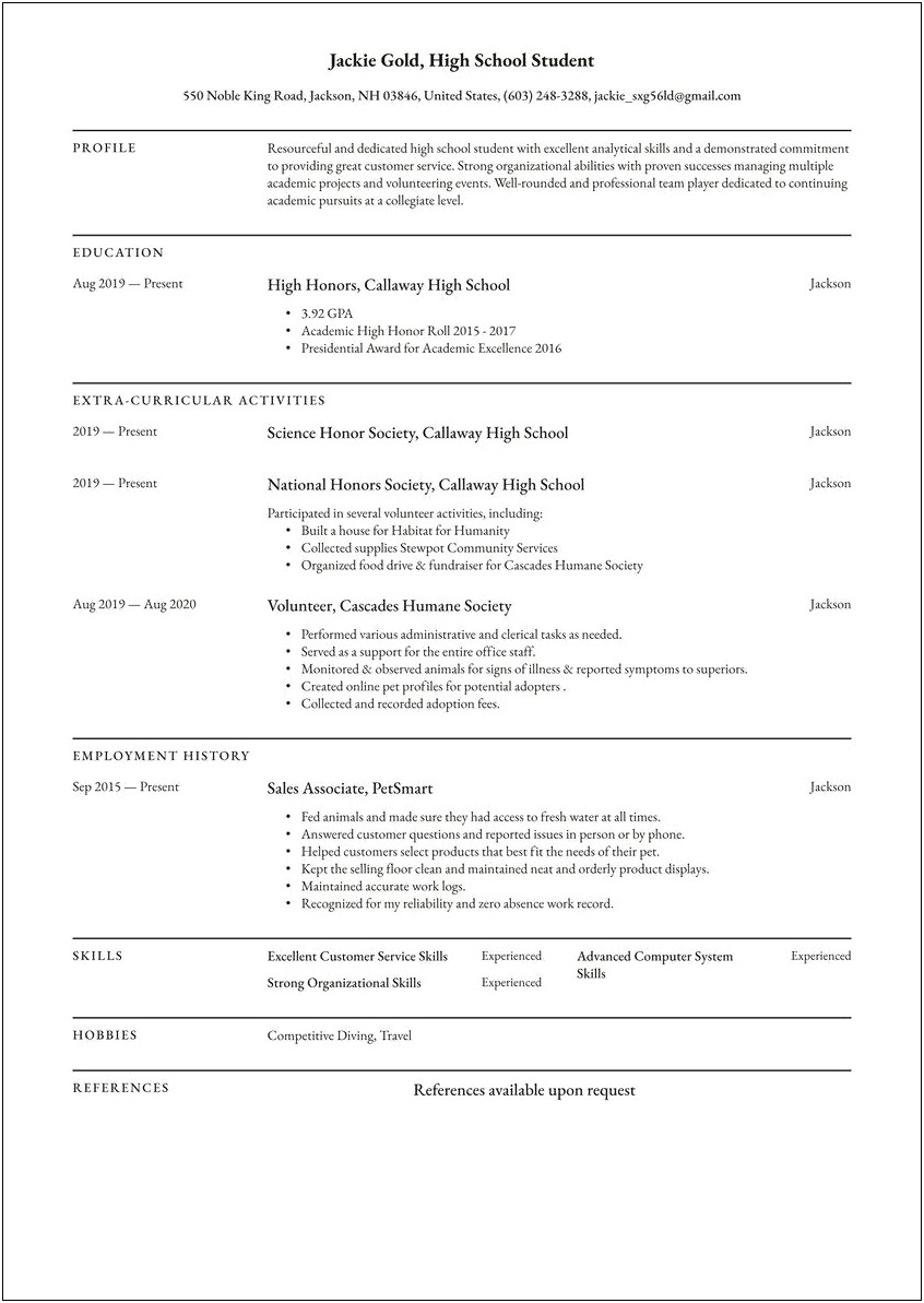 Example Of A Great High School Resume