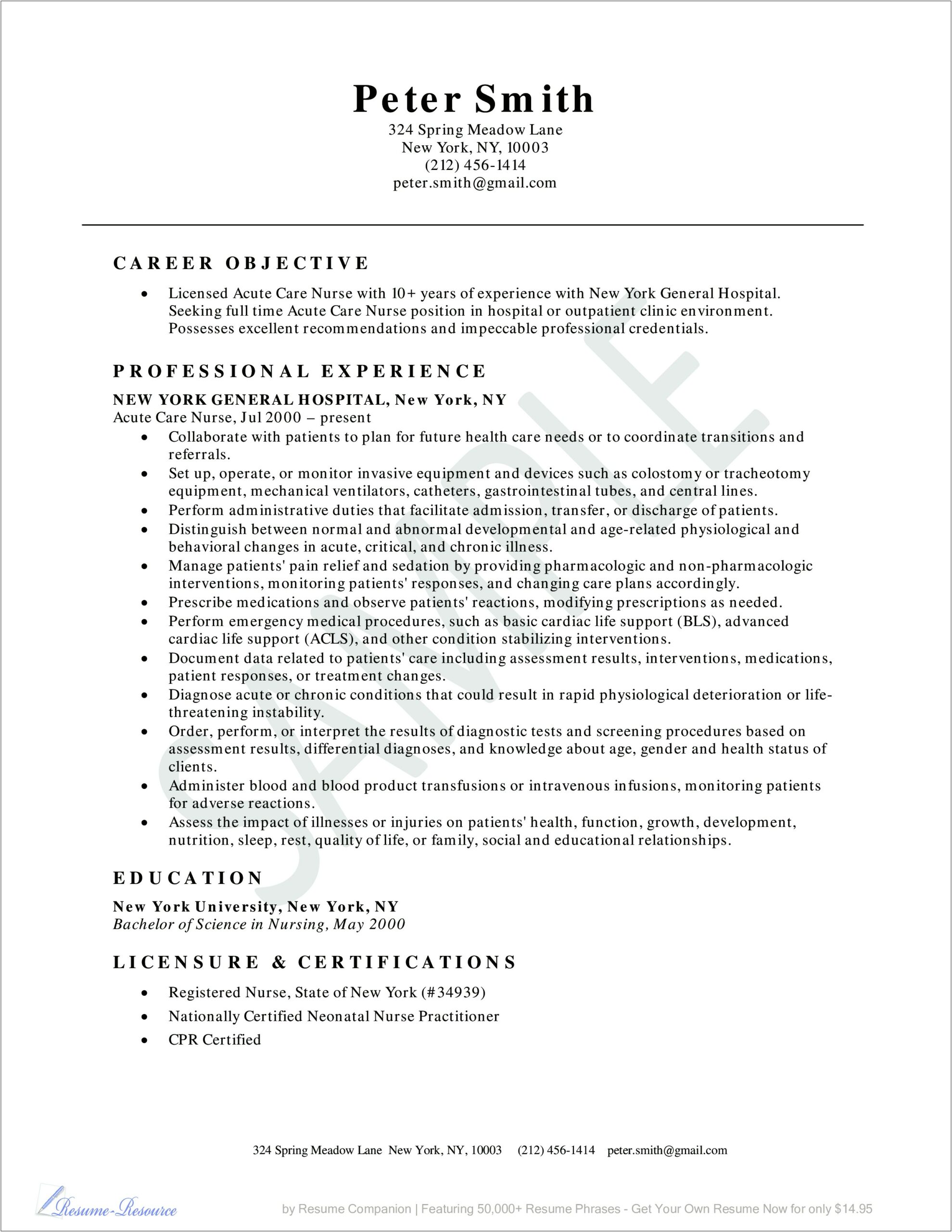 Example Of A Great Nurse Resume