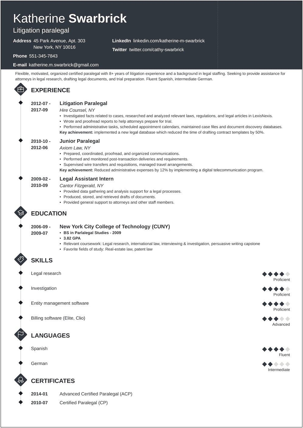 Example Of A Great Paralegal Resume
