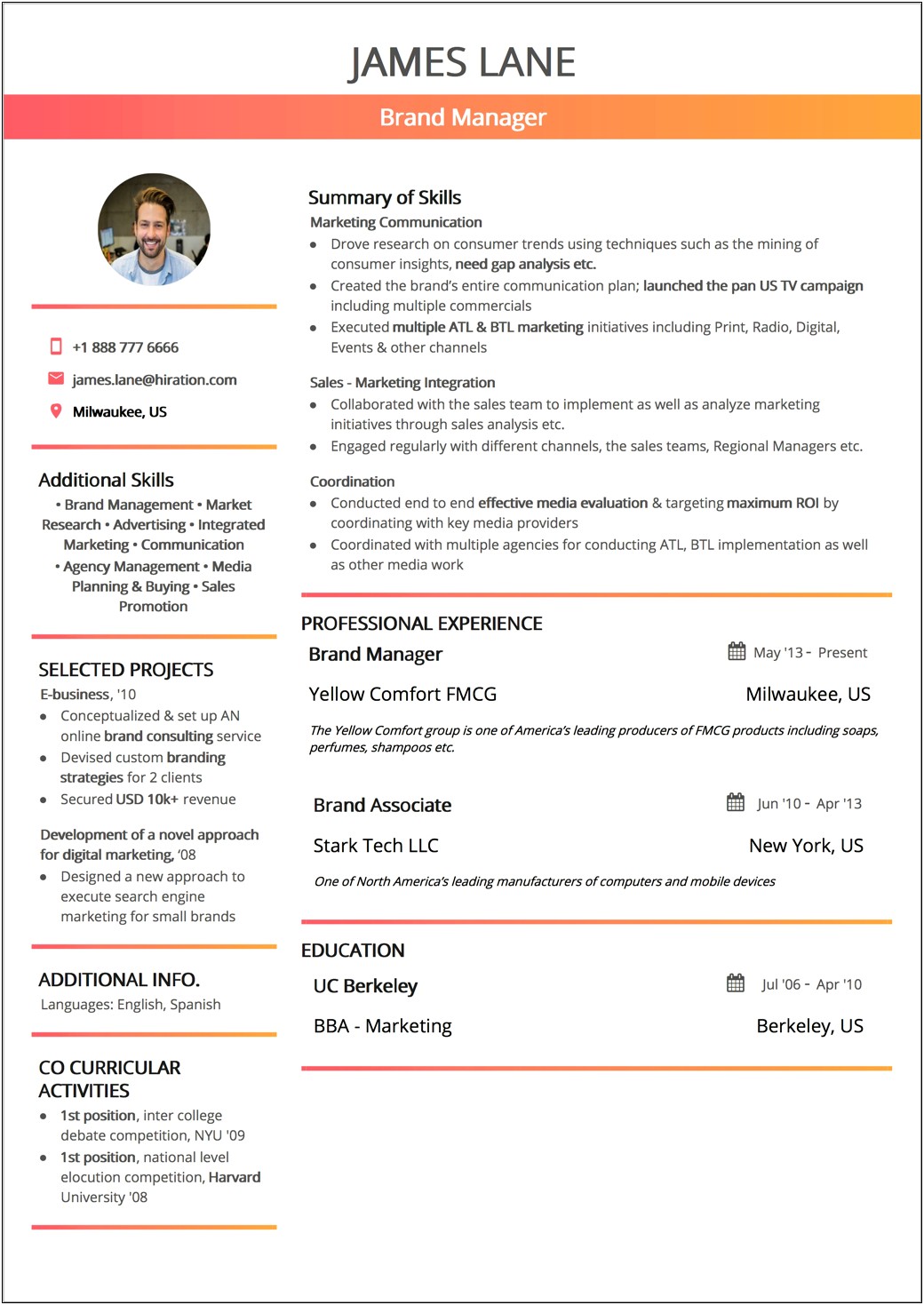 Example Of A Great Resume 2018