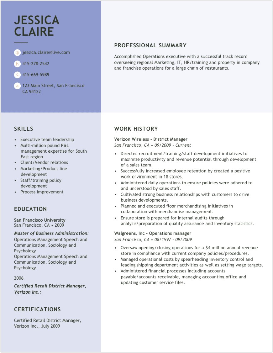 Example Of A Great Resume For Manager