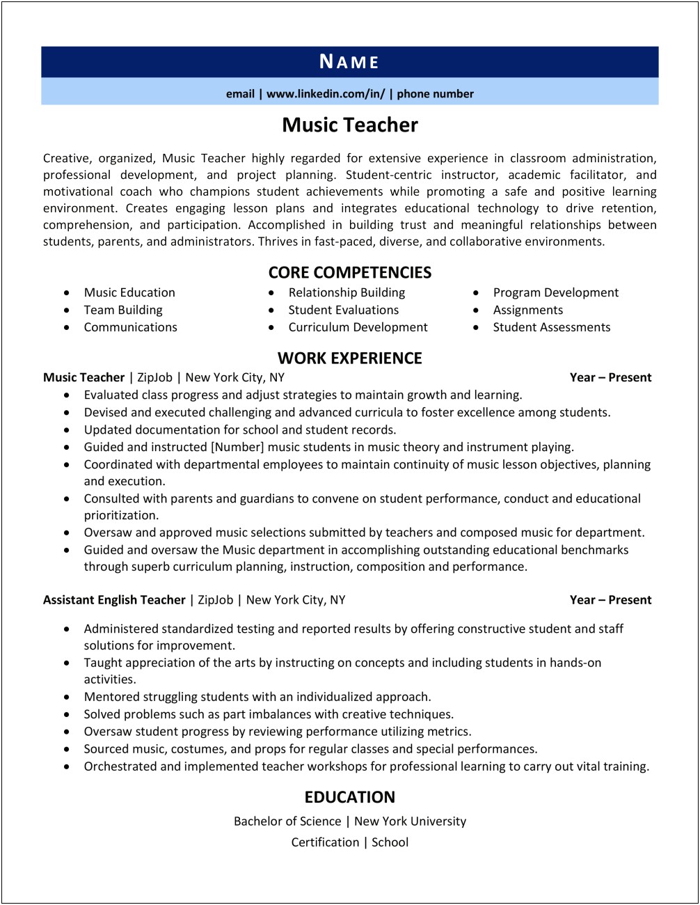 Example Of A Great Teacher Resume