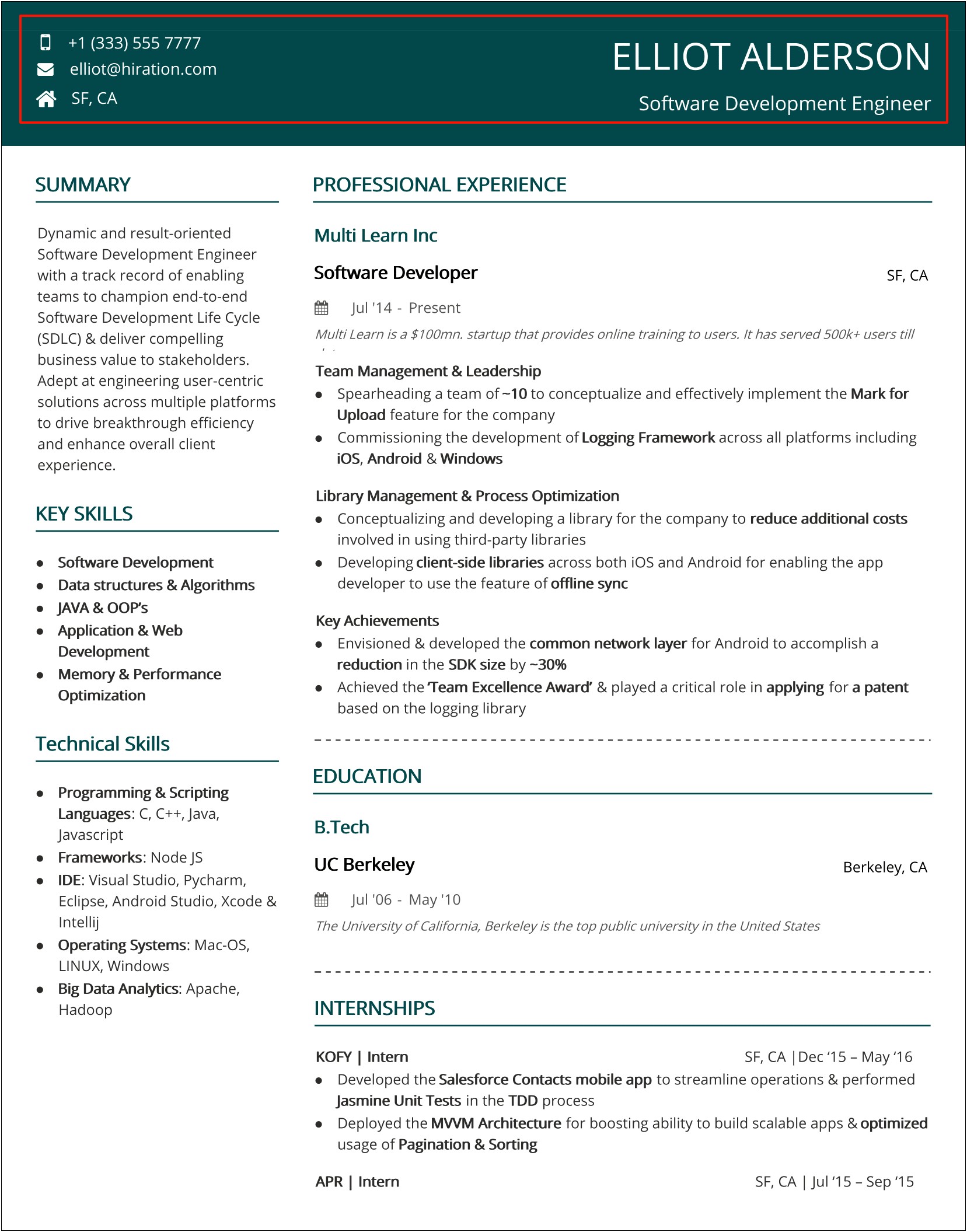 Example Of A Heading On A Resume