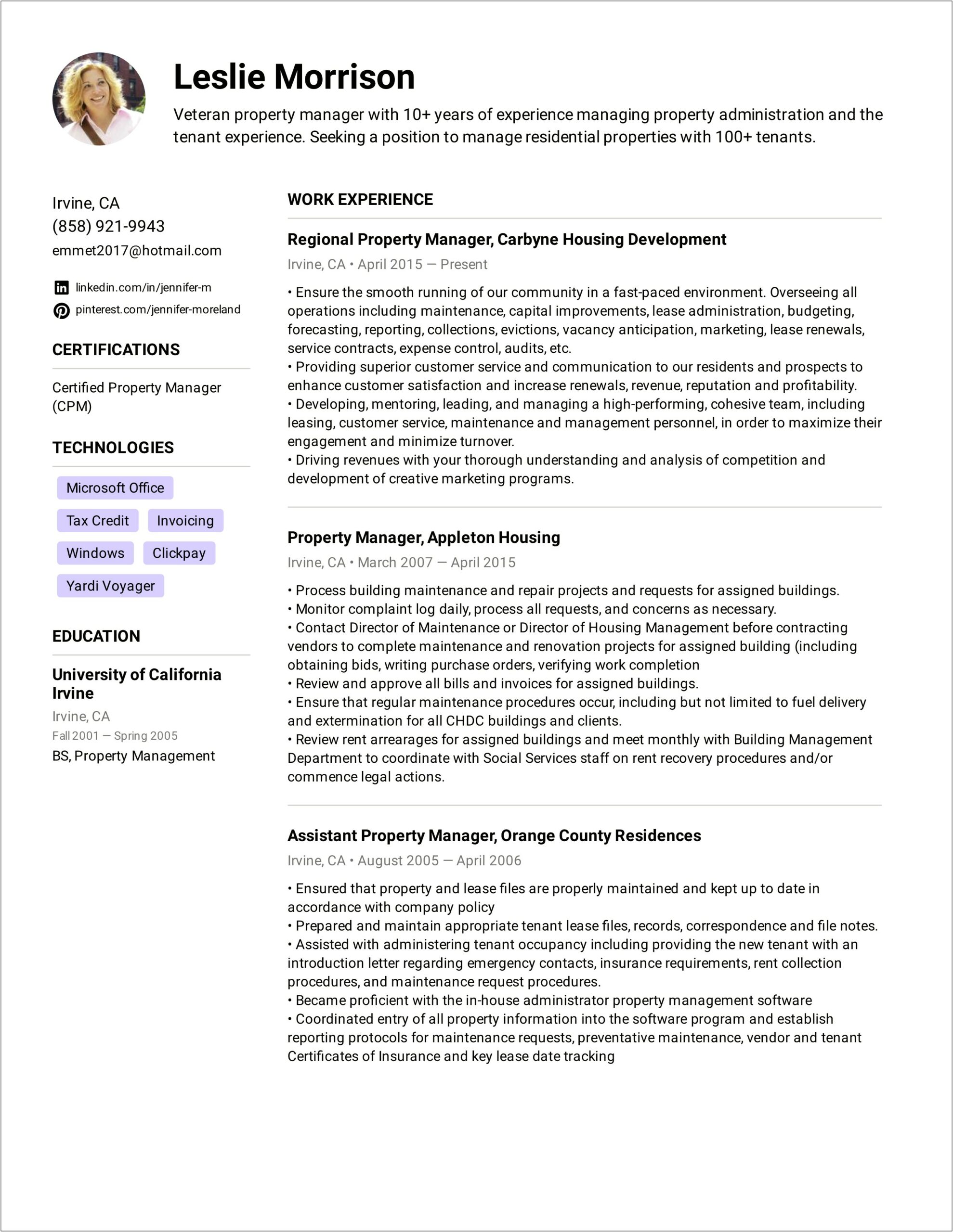 Example Of A House Manager Resume