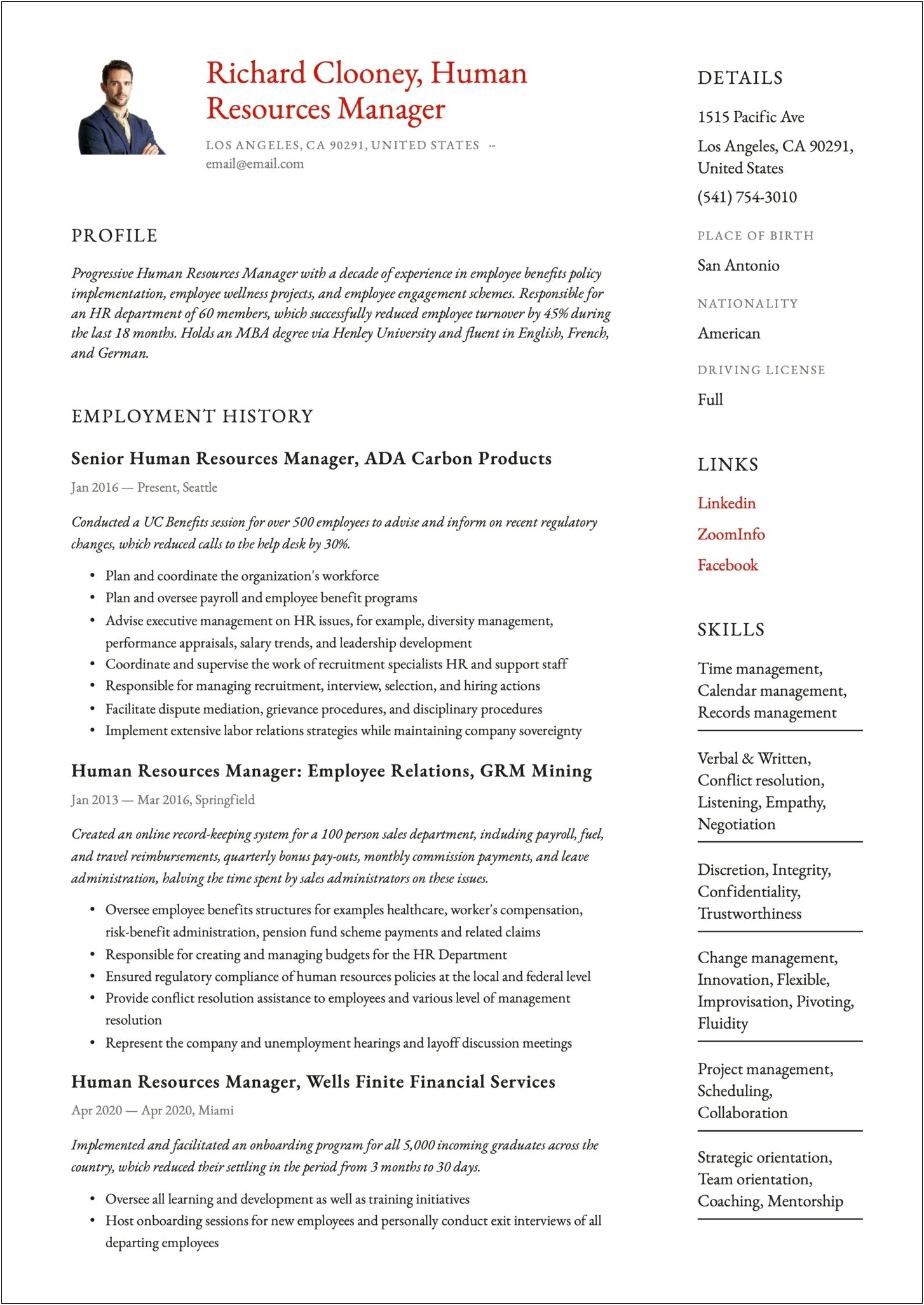 Example Of A Human Resource Manager Resume