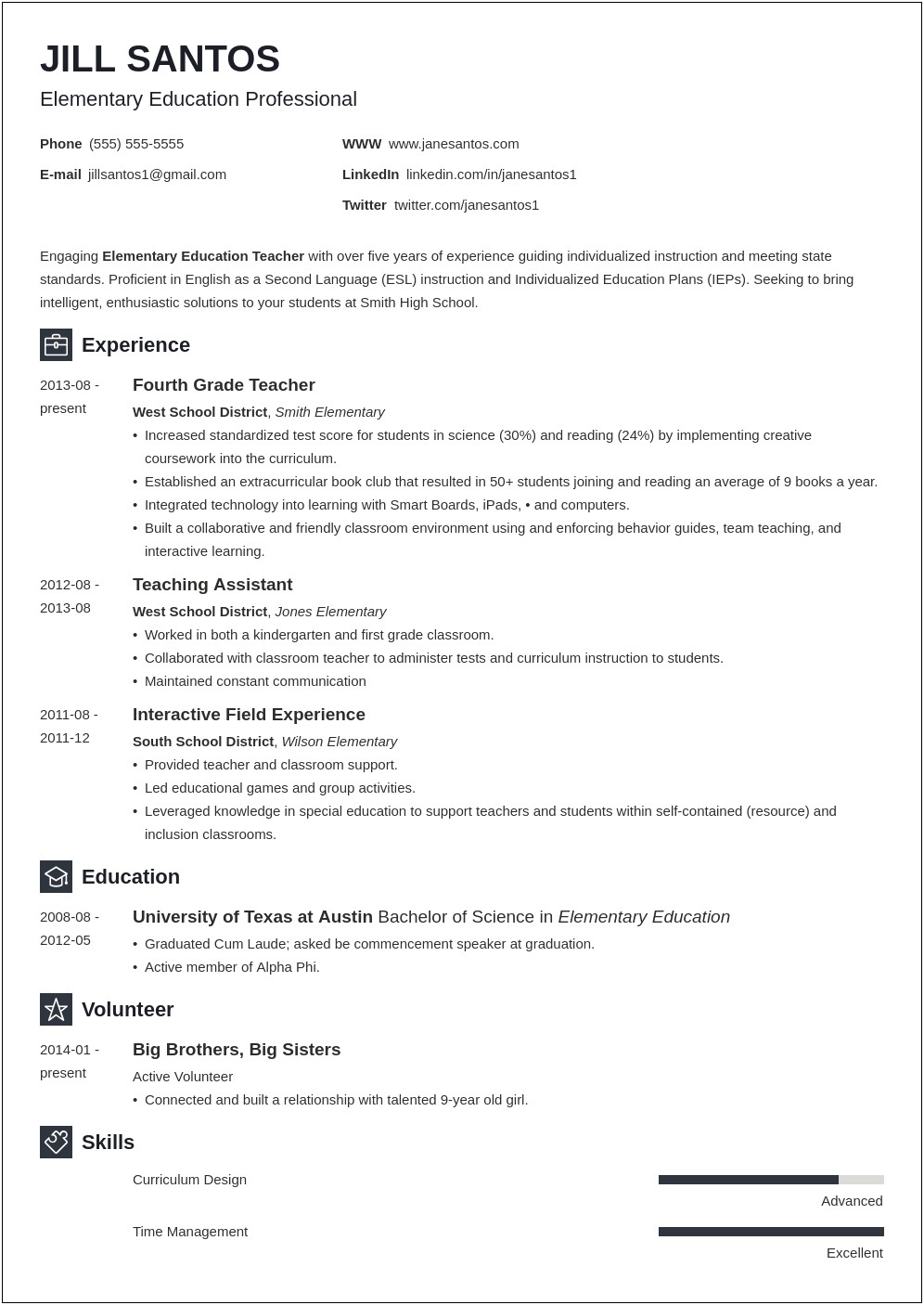 Example Of A Physical Education Teacher Resume
