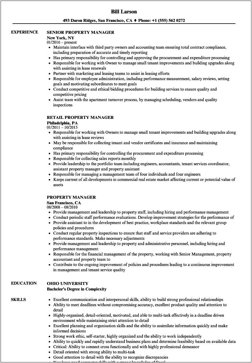 Example Of A Private Estate Manager Resume