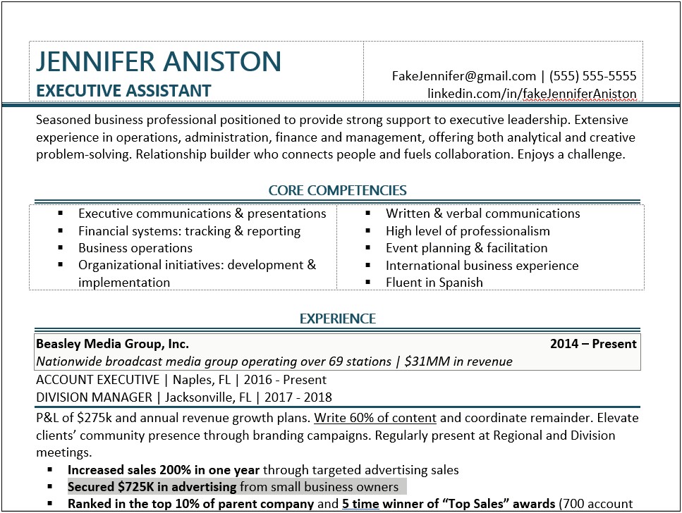 Example Of A Professional Resume Summary