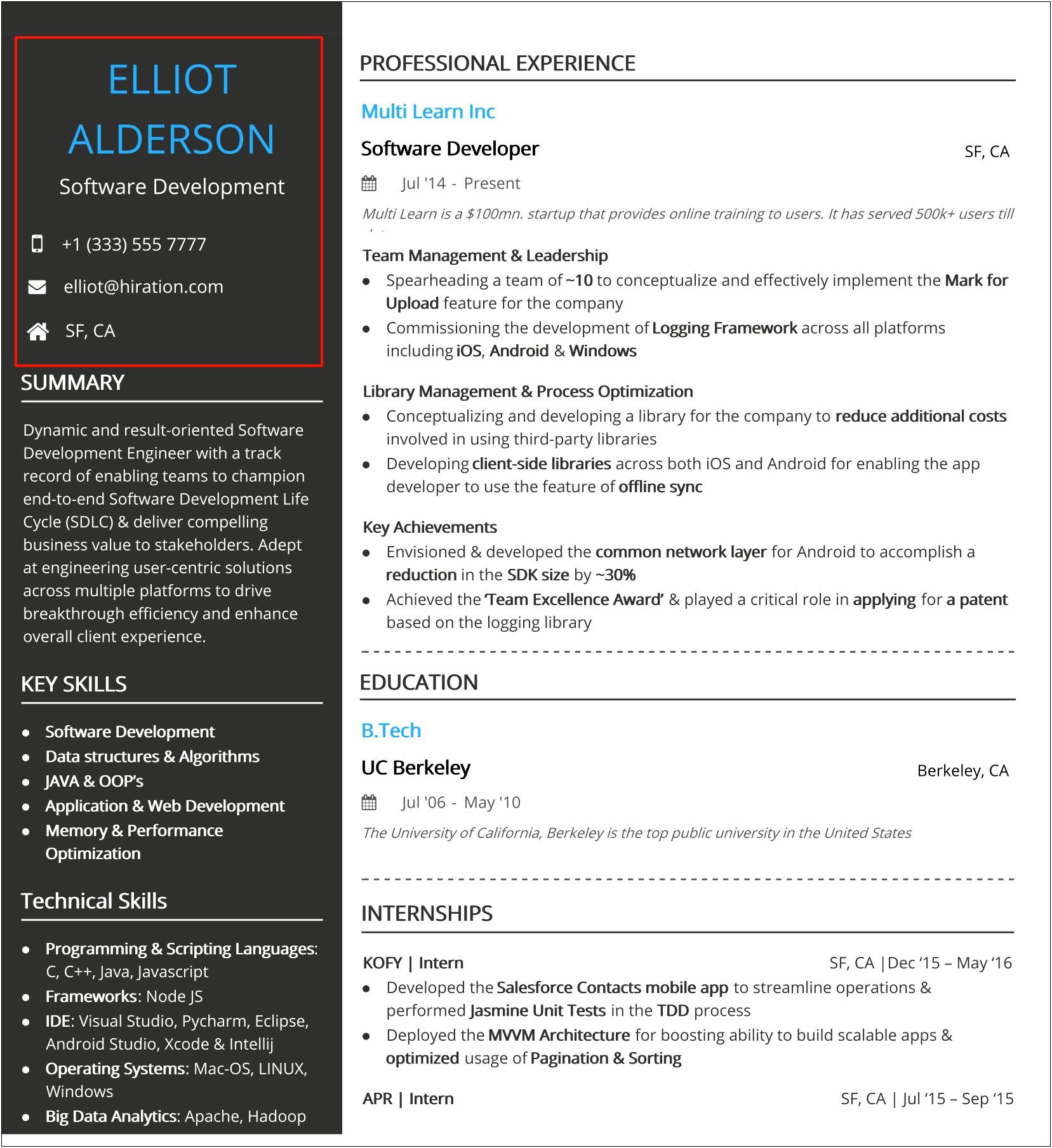 Example Of A Profile Header For Resume