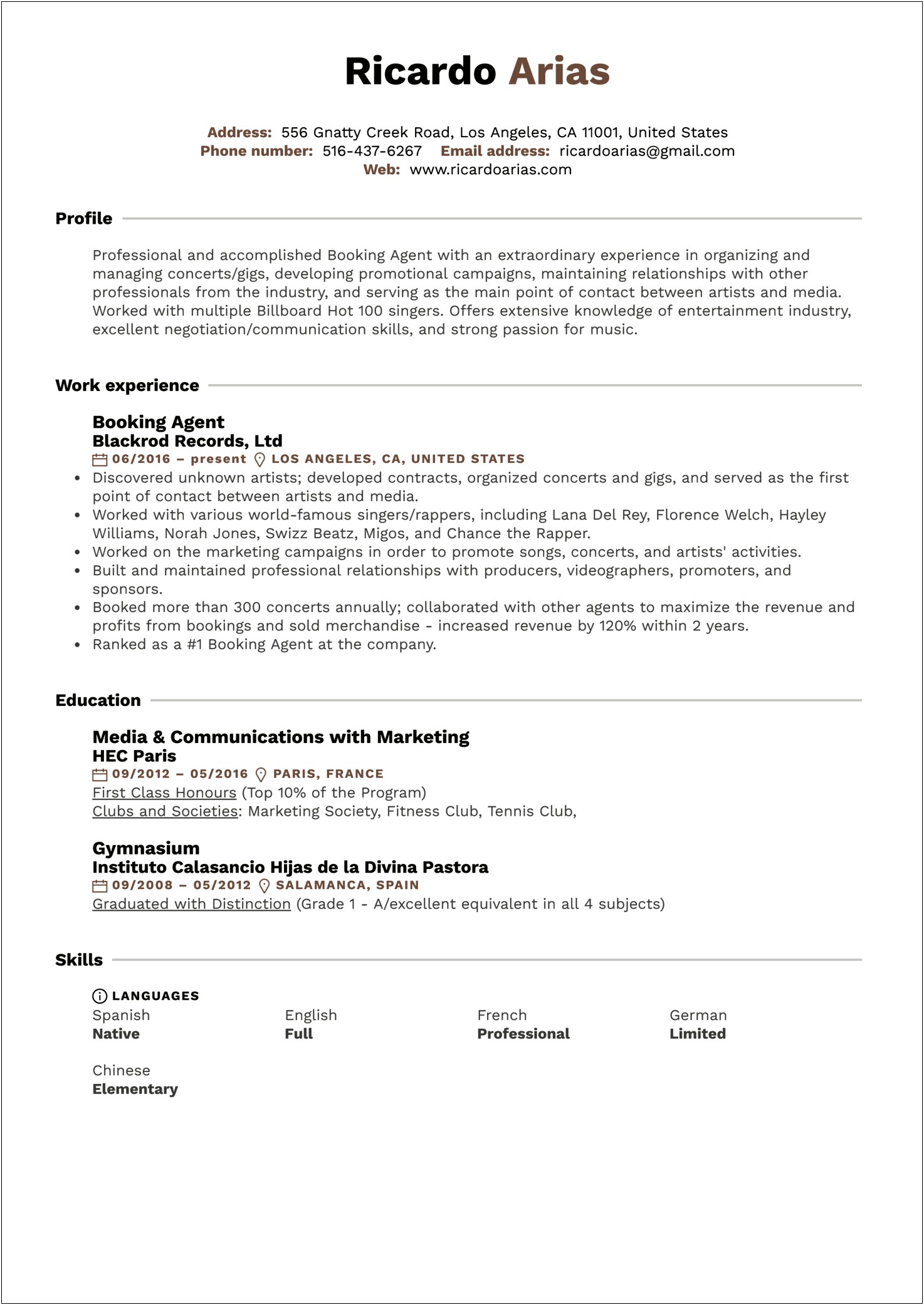 Example Of A Reservations Clerk Resume