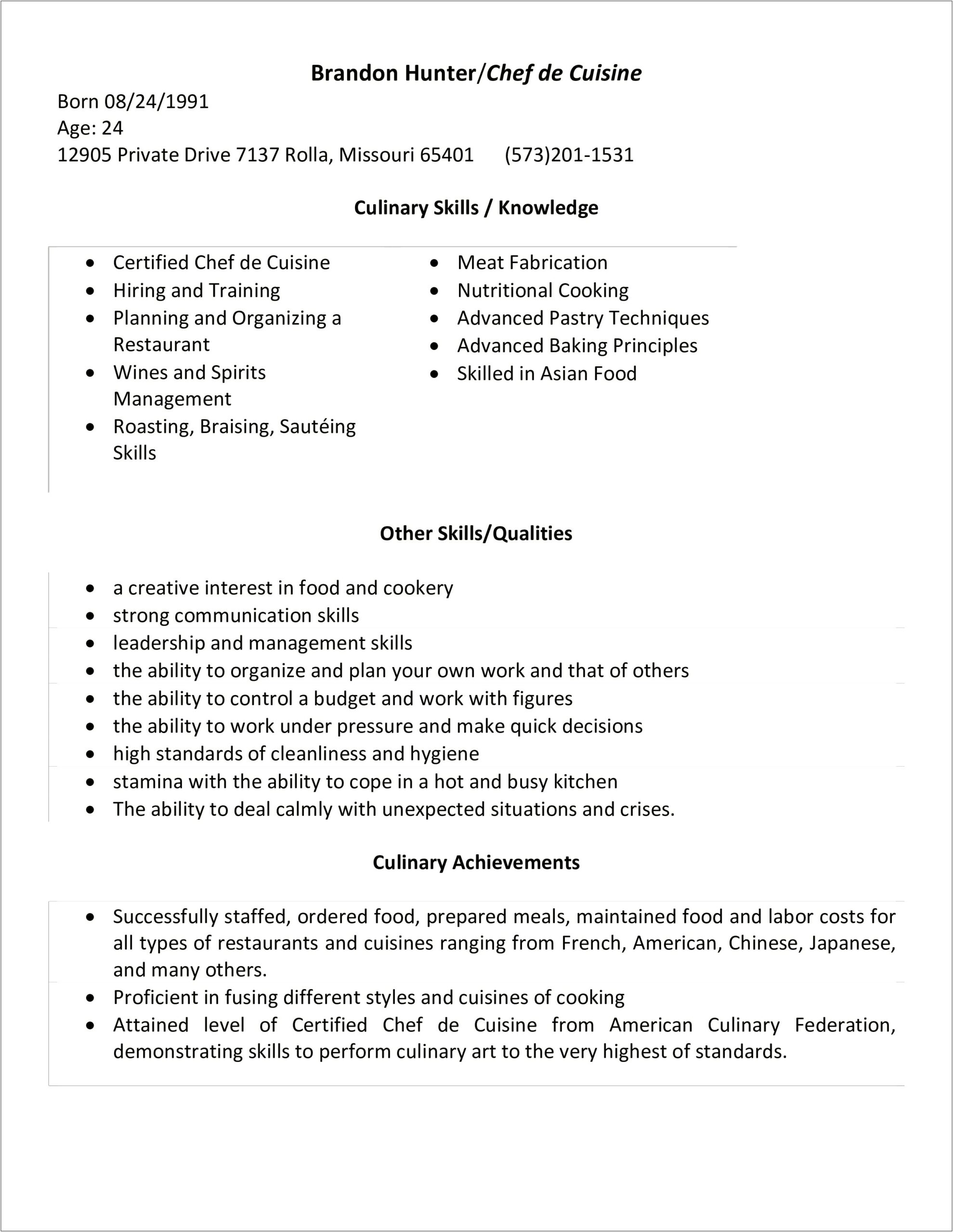 Example Of A Restaurant Cook Resume