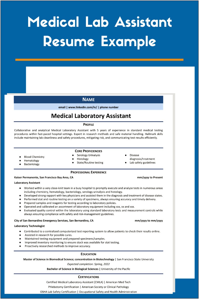 Example Of A Resume After College Medical Field