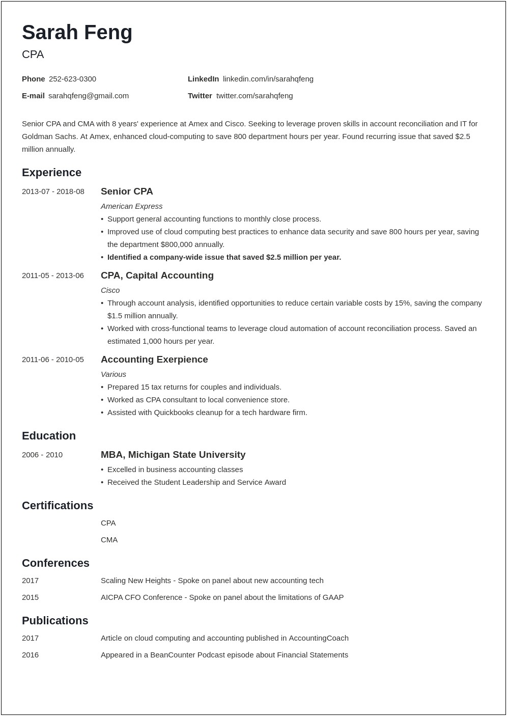 Example Of A Resume For An Accounting Job