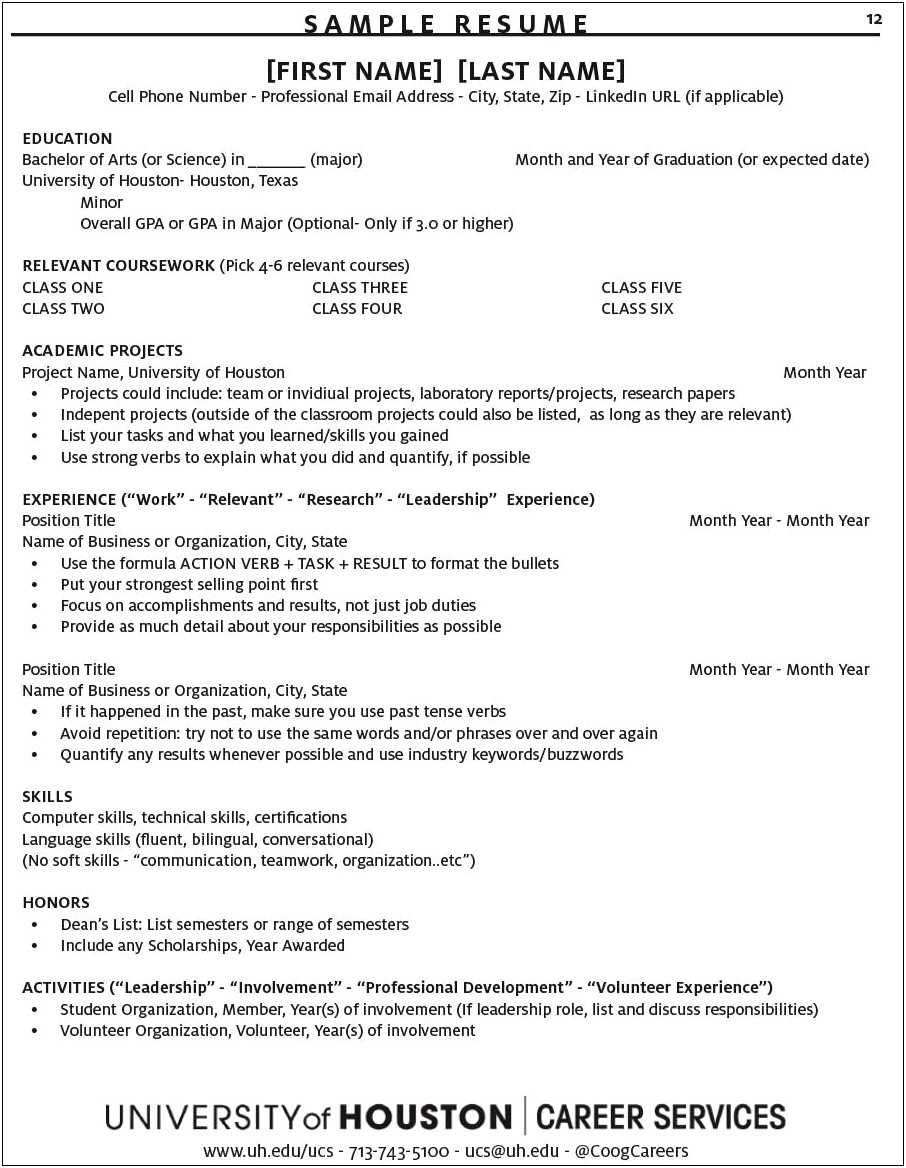 Example Of A Resume For Graduate School