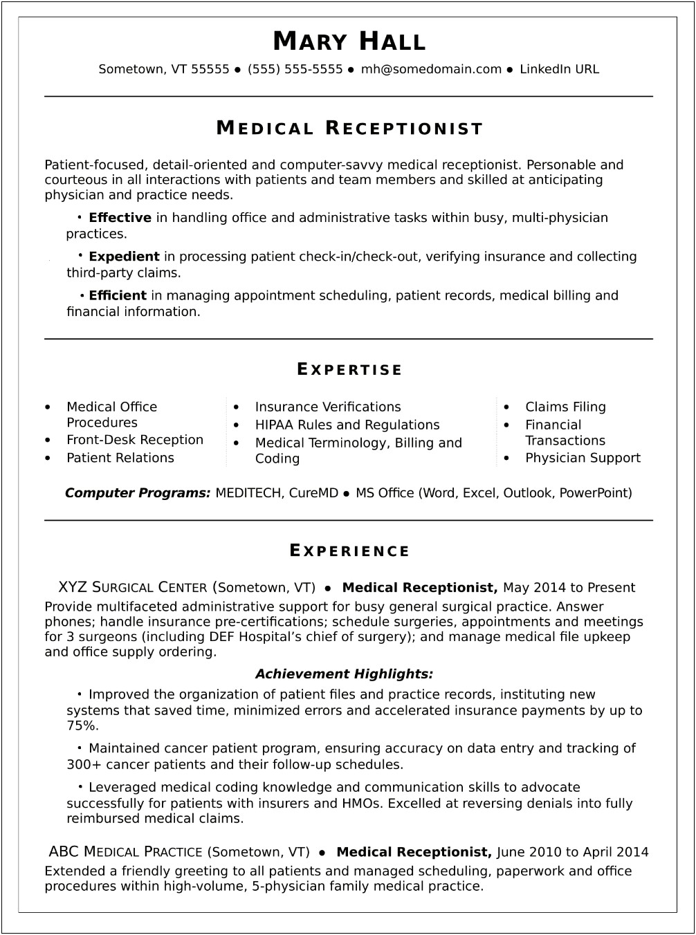 Example Of A Resume For Medical Records Scheduler