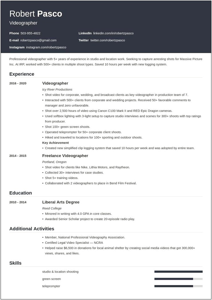 Example Of A Resume Including Instagram