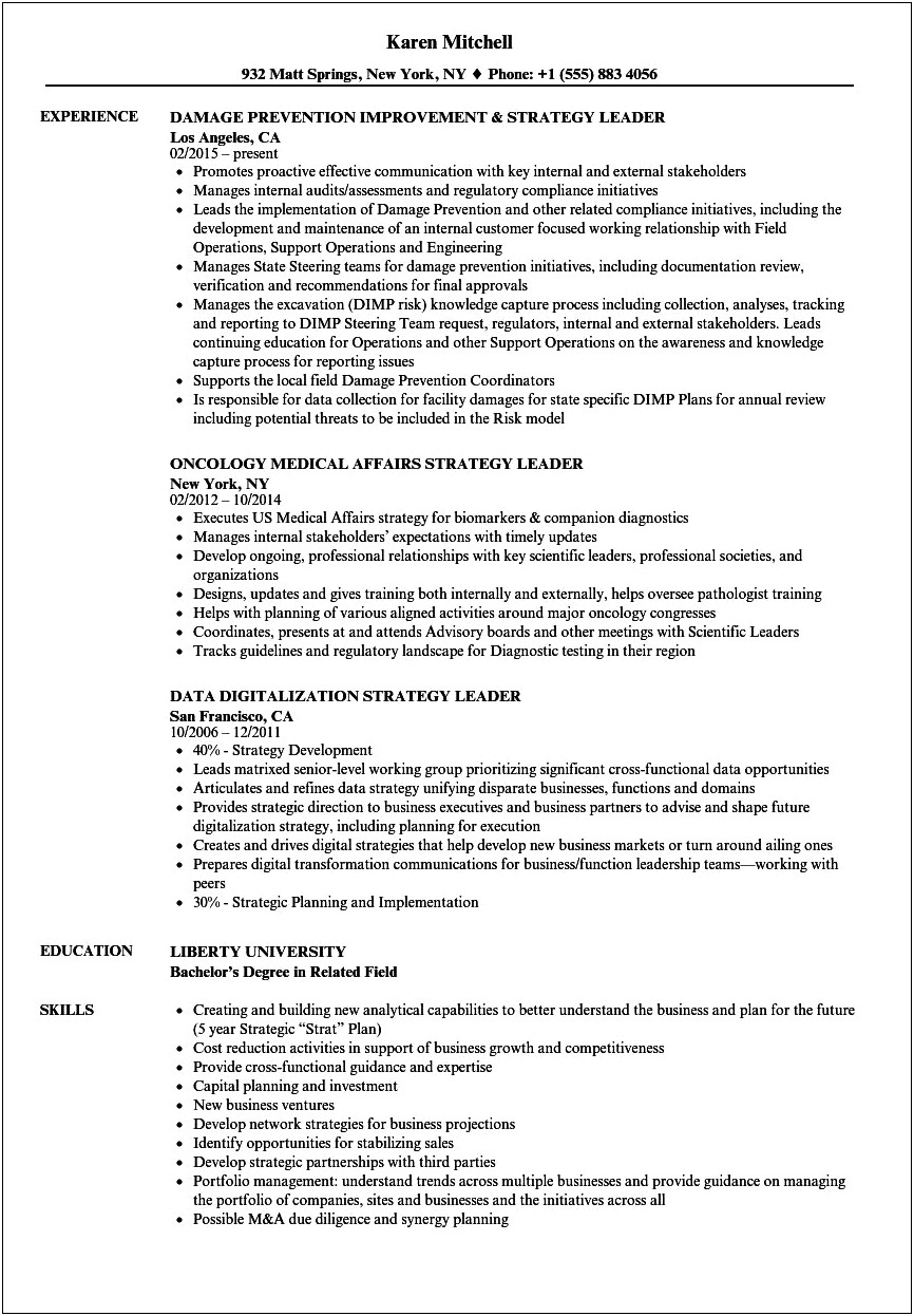 Example Of A Resume Showing Leadership Skills