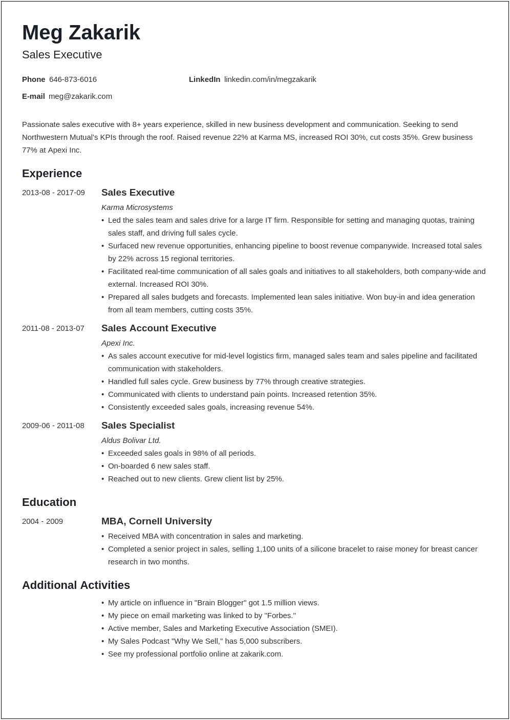 Example Of A Resume Summary For An Executive
