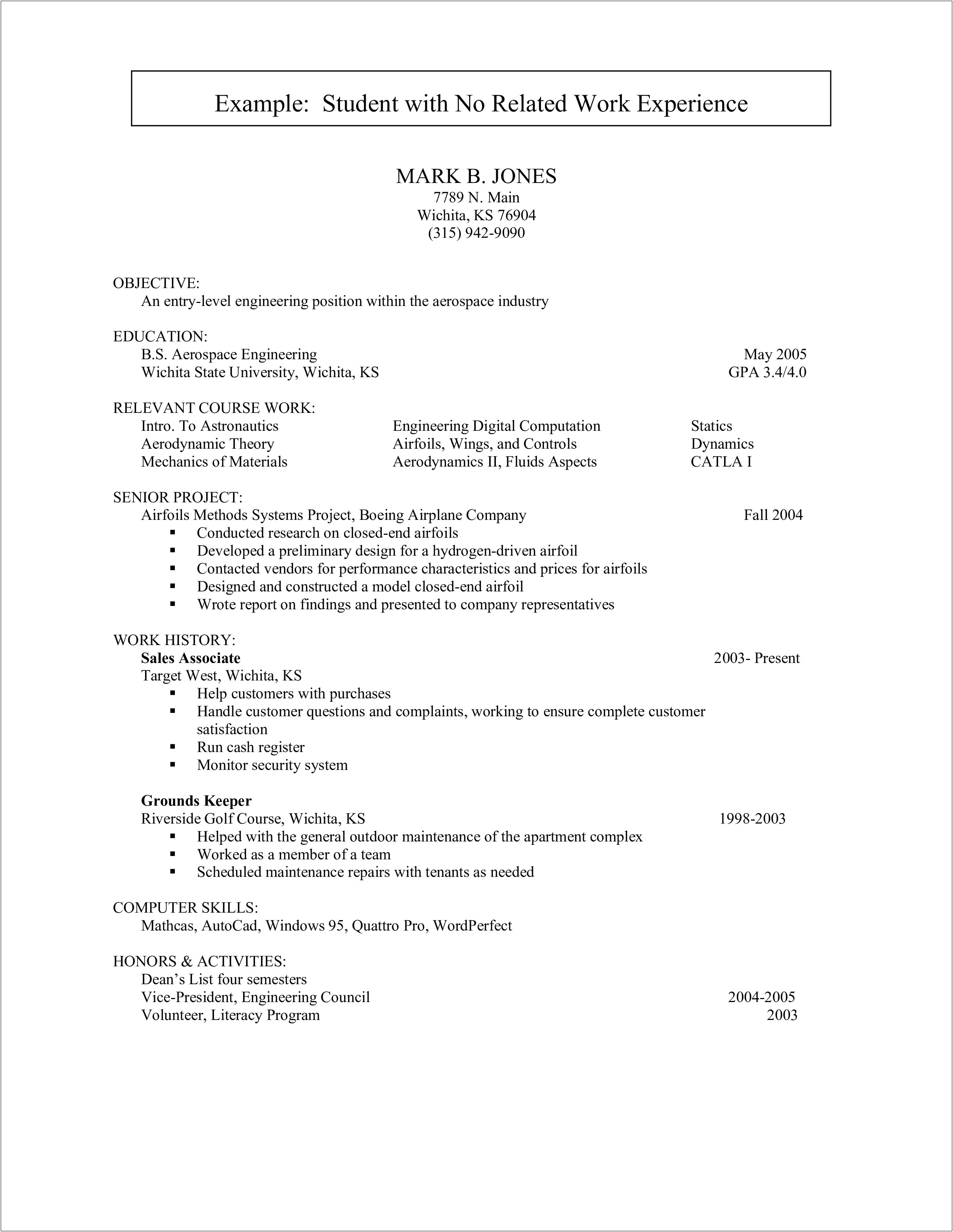 Example Of A Resume Without Job Experience