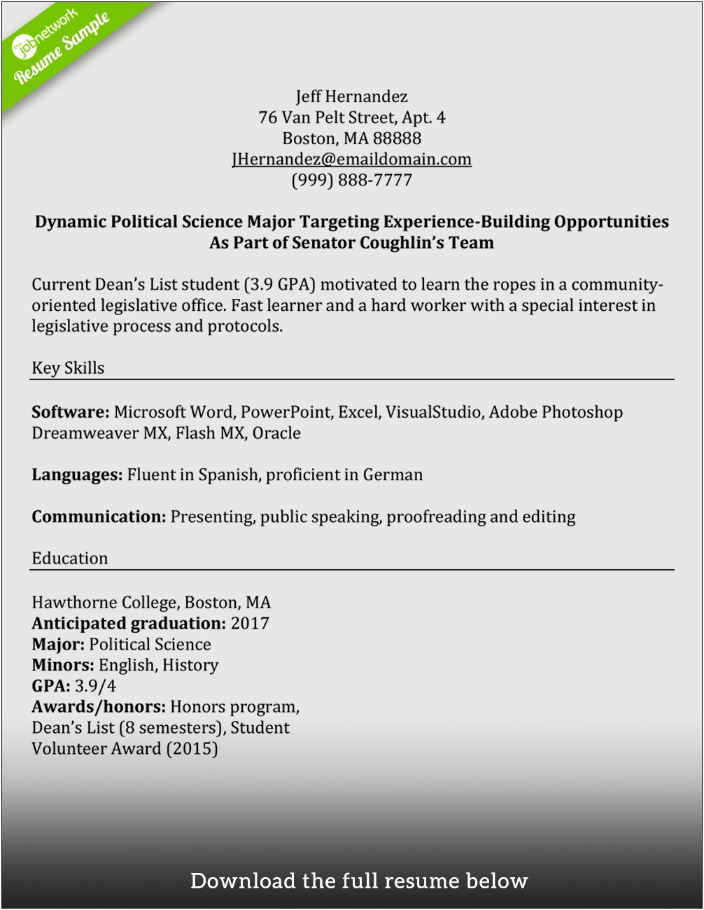 Example Of A Resume Without Work Experience