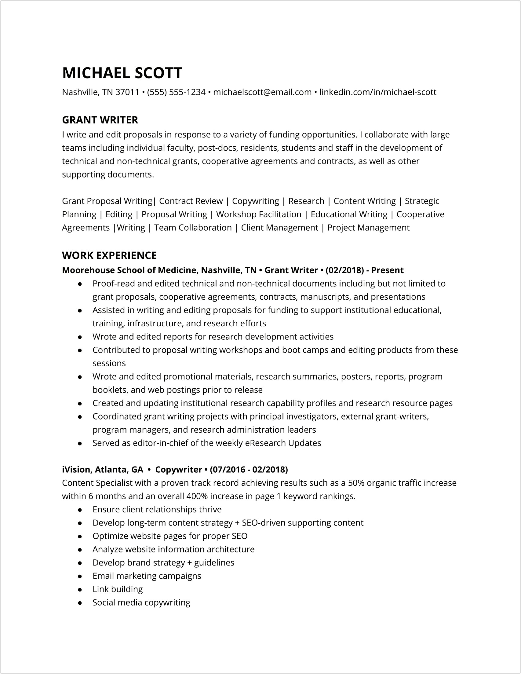Example Of A Technical Writer Resume