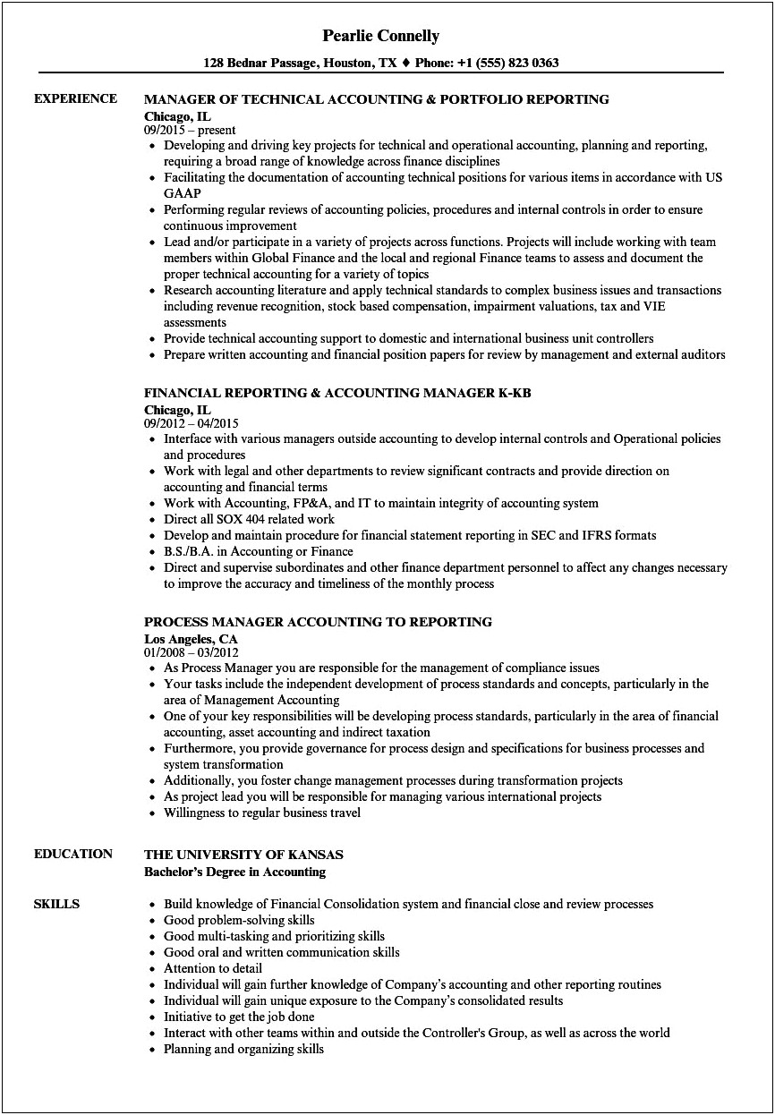 Example Of Accounting Manager Resume As An Achiever
