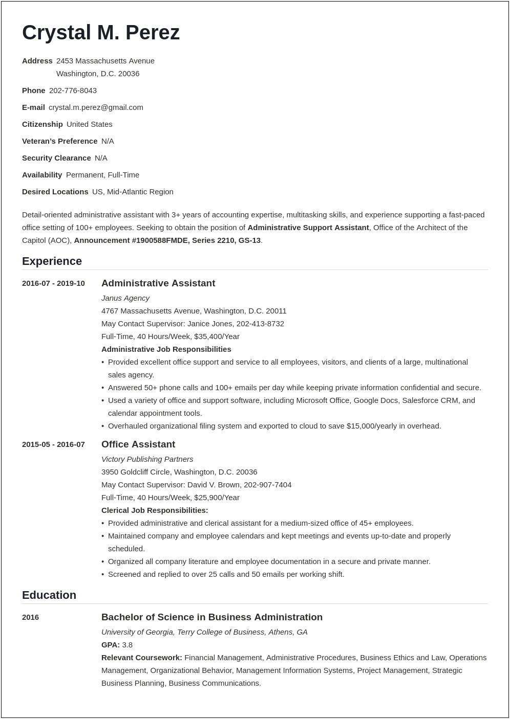 Example Of An Excellent Federal Resume