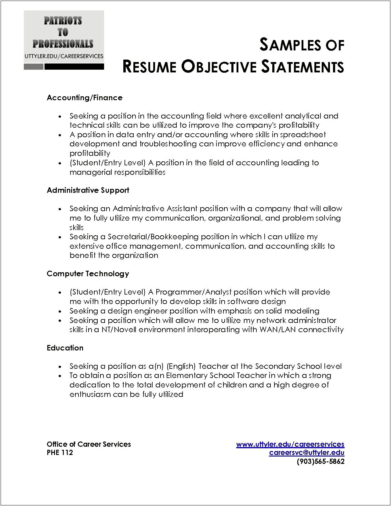 Example Of An Objective Statement In A Resume